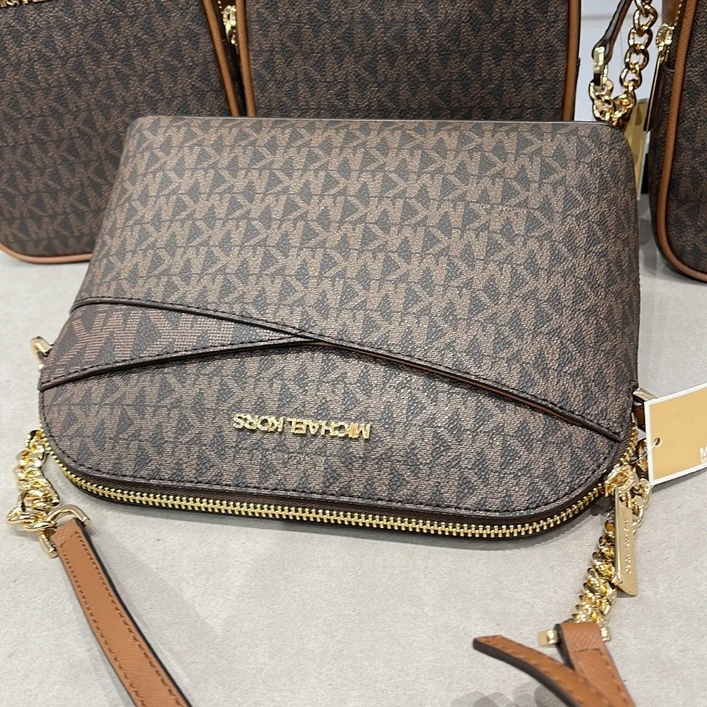 MICHAEL KORS Jet Set Medium Logo Dome Satchel Crossbody  Brown  NWT